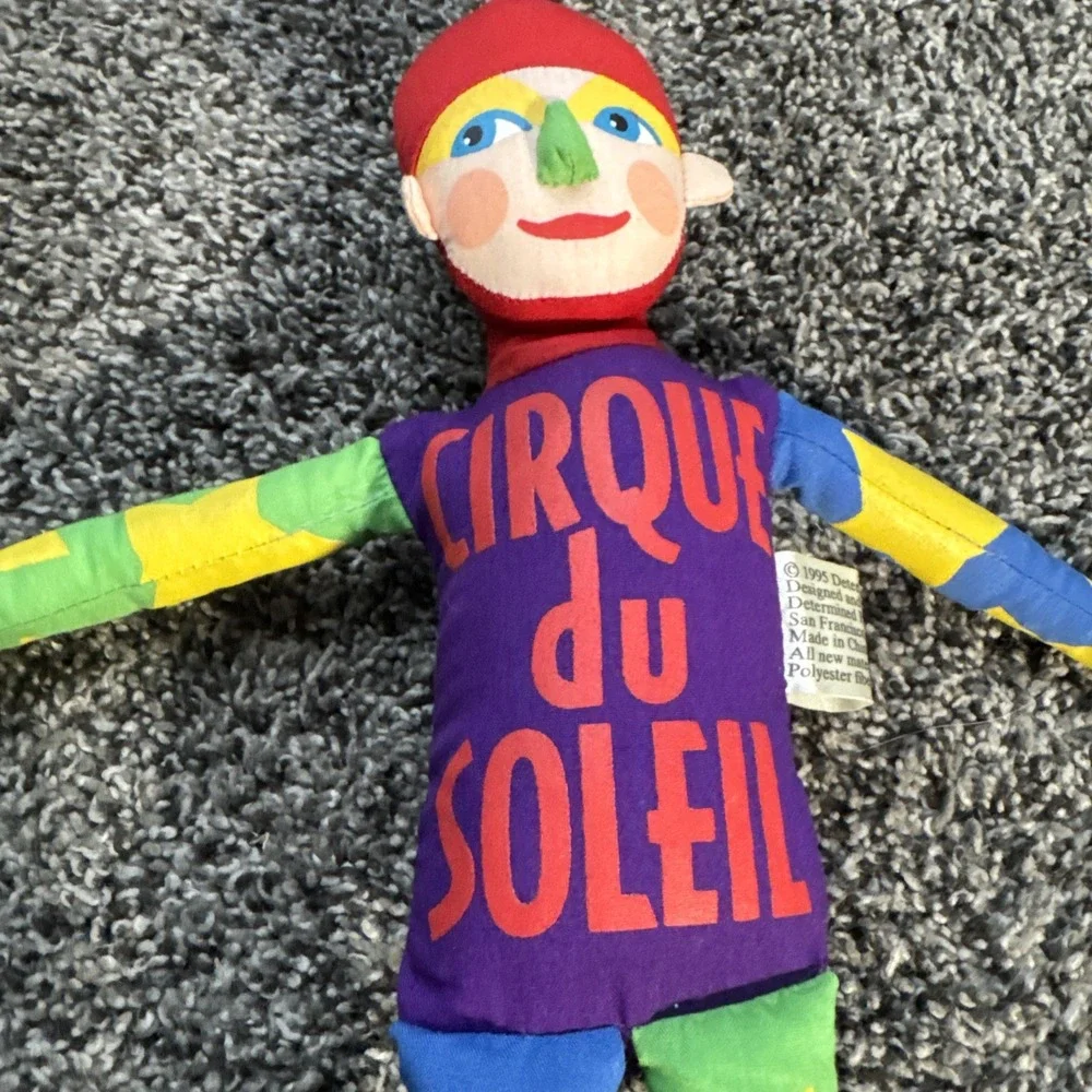 Cirque Du Soleil Blue and Yellow Plush Jester Hat Bells and Acrobat Clown Doll
